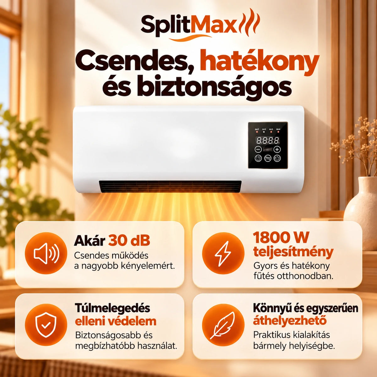 SplitMax | Hordozható elektromos fűtőtest távirányítóval