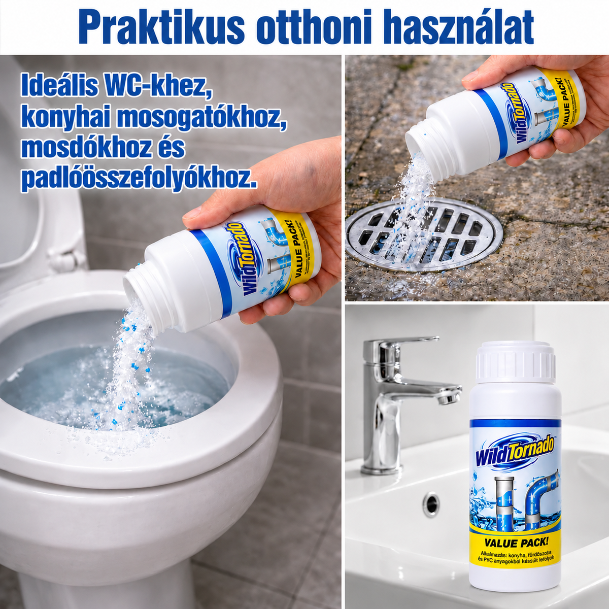 WildTornado – Erőteljes Lefolyótisztító Por 🧽 | 2 az 1-ben: Megszünteti a Dugulást és Tisztít – Csak Ma!